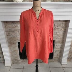 EILEEN Fisher 100% organic Irish linen button front tunic size small‎